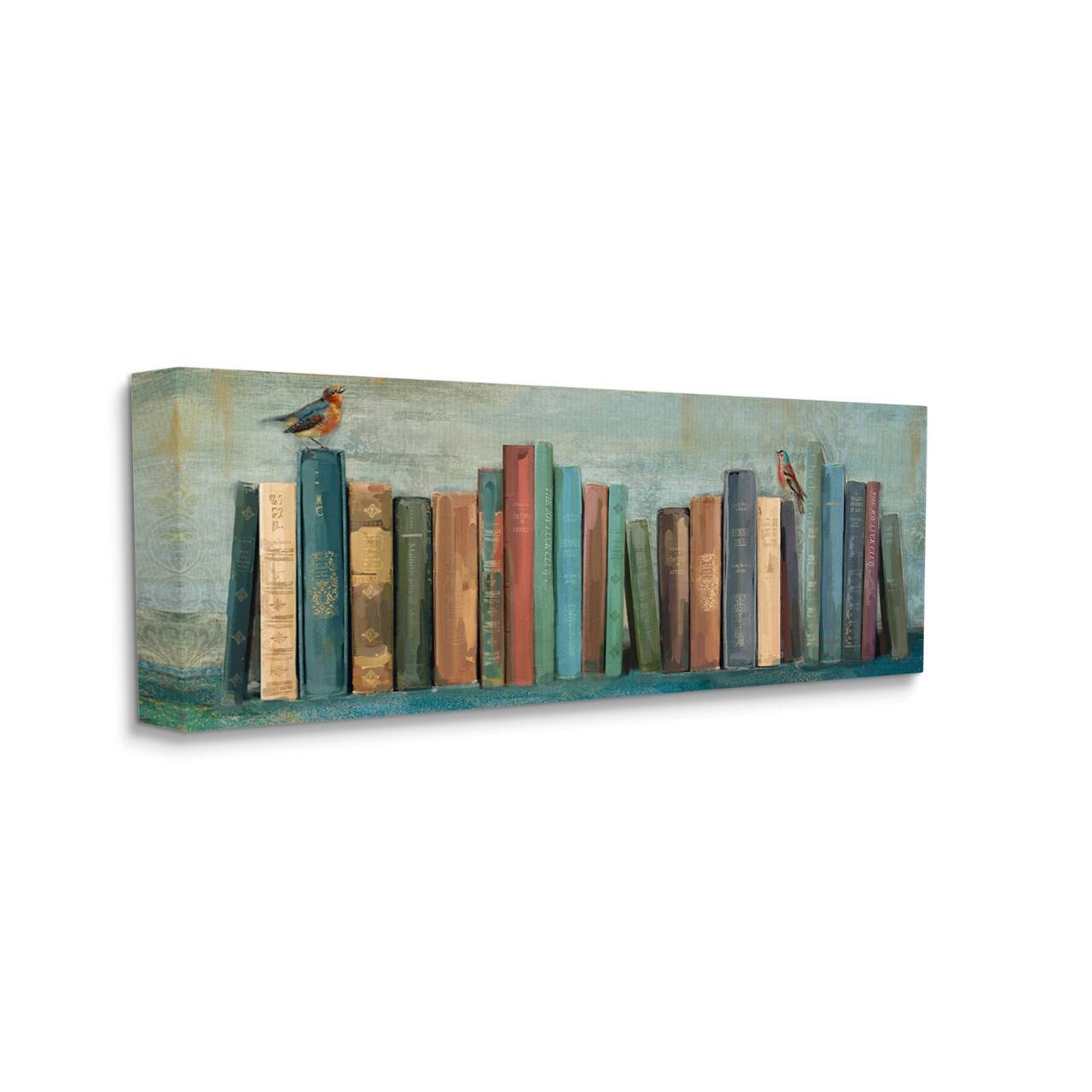 Stupell Industries Books And Birds Green Blue Textured Painting Canvas Wall Art